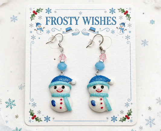 Festive Cute Snowman Earrings - Winter Holiday Clay & Resin Dangle Jewelry