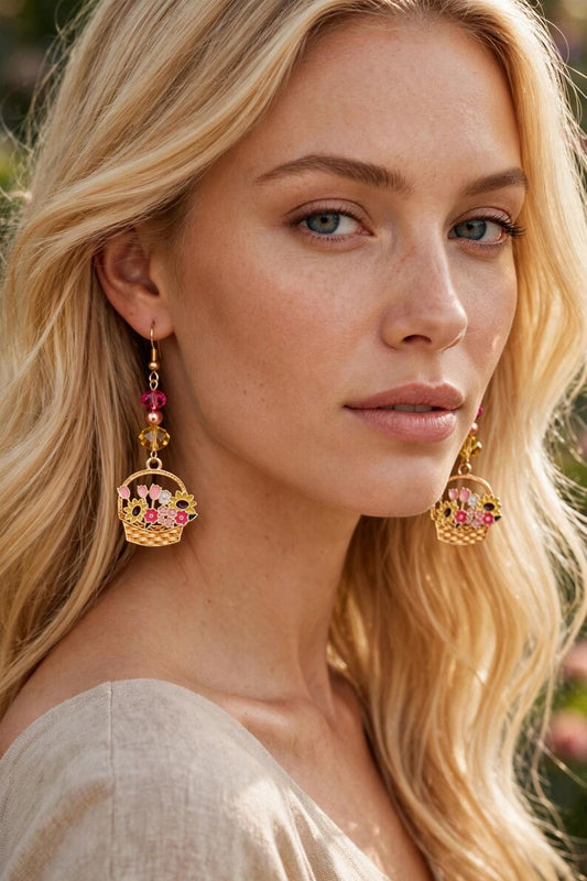 Springtime Bouquet Bloom Enamel Charm Earrings - Dangle Earrings