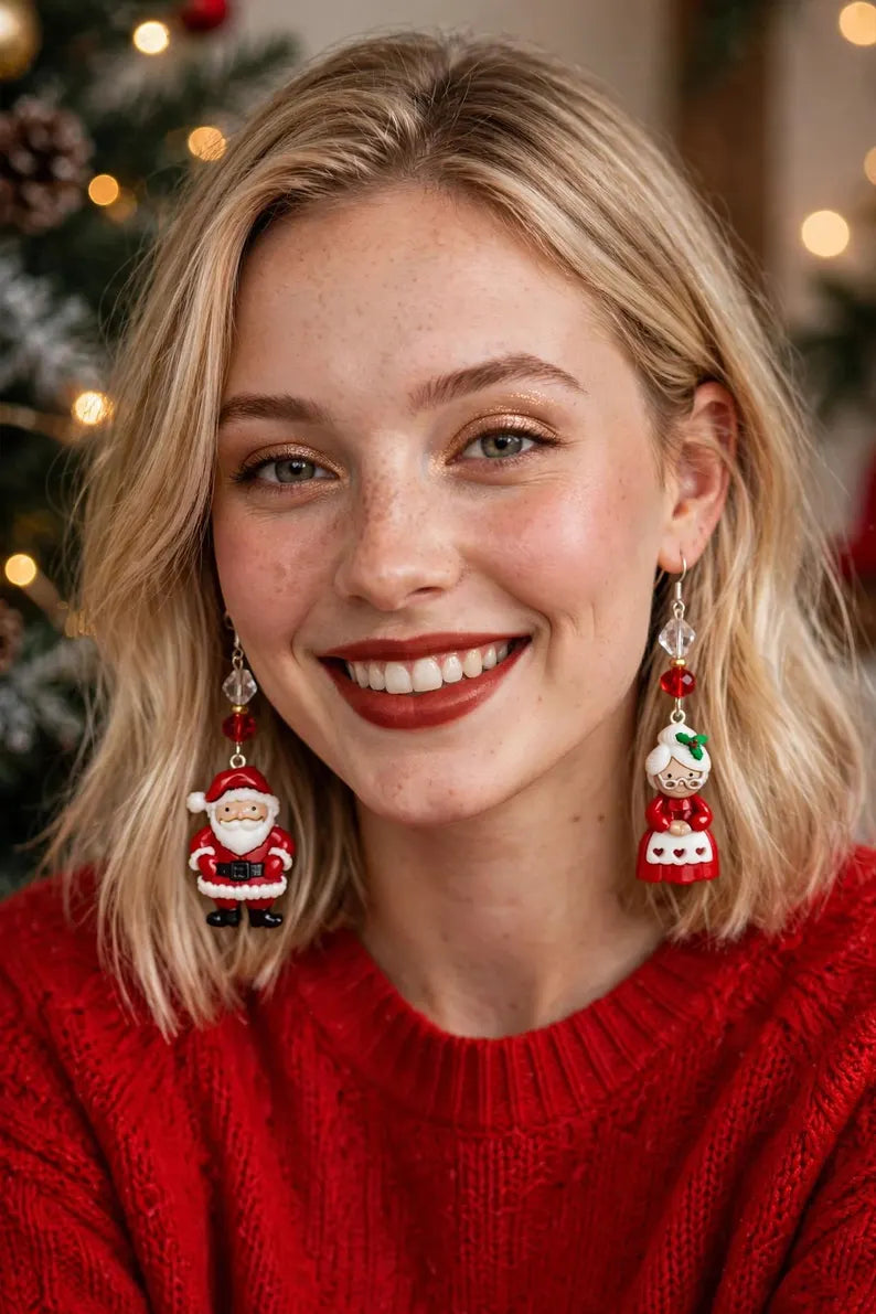 Santa & Mrs. Claus Christmas Earrings - Festive Holiday Jewelry for Women - Cute Christmas Gift Idea