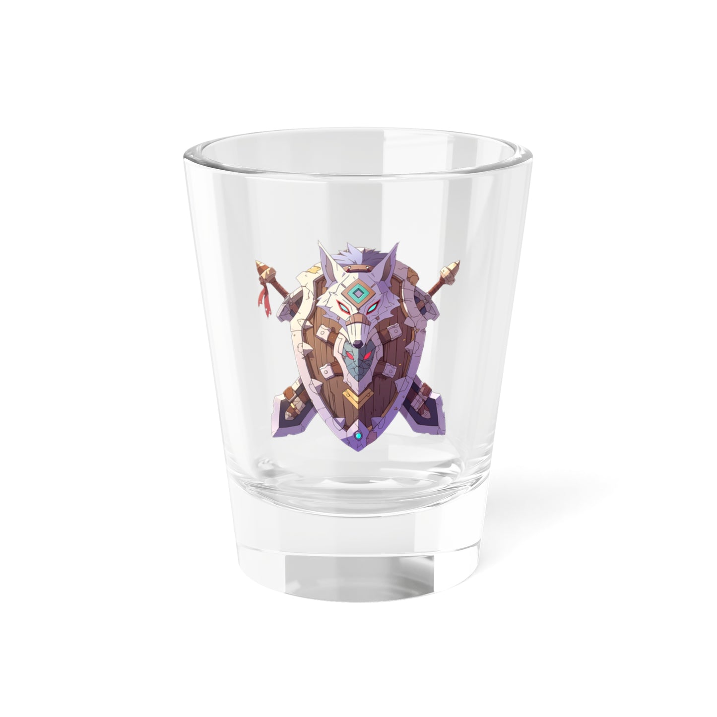 Anime Fantasy Wolf Shield Heraldry Shot Glass, 1.5oz