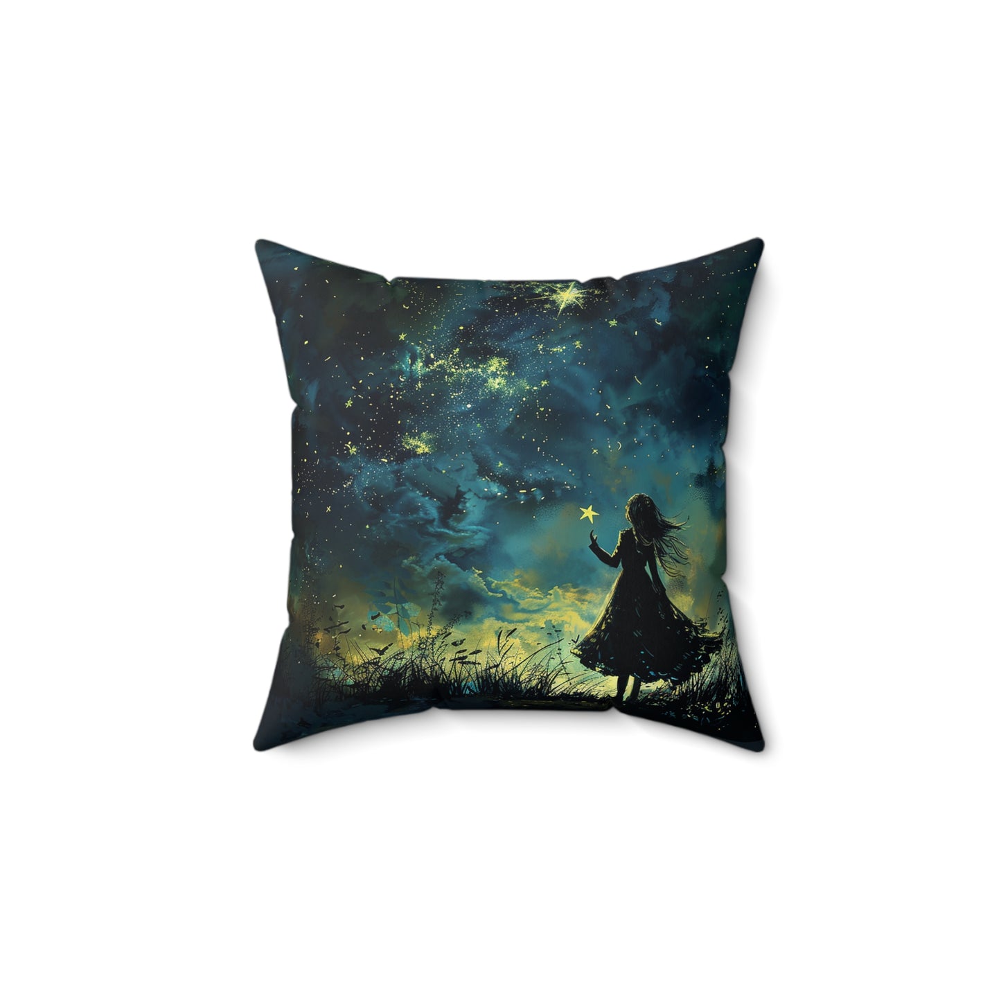 Wishing Star Girl Square Polyester Square Pillow