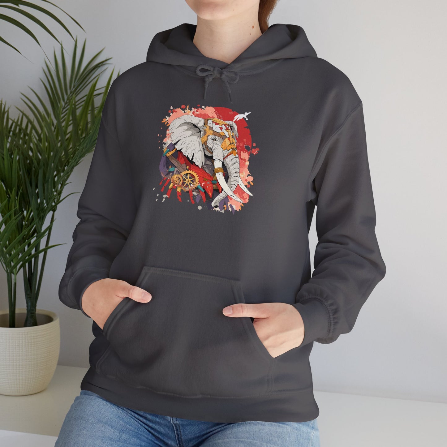 Steampunk Japanese Flowers Elephant Unisex Heavy Blend™ Hooded Sweatshirt