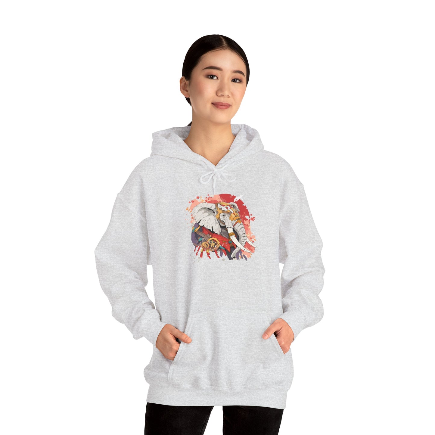 Steampunk Japanese Flowers Elephant Unisex Heavy Blend™ Hooded Sweatshirt