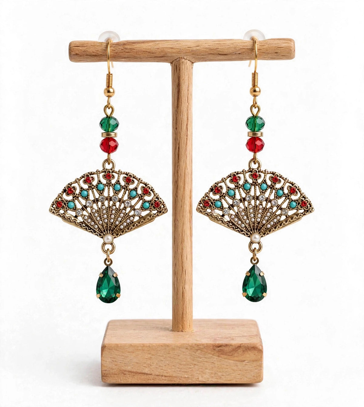 Metal Fan Bead Earrings - Fancy Dangle Jewelry