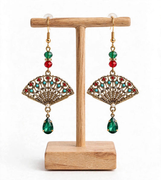 Metal Fan Bead Earrings - Fancy Dangle Jewelry