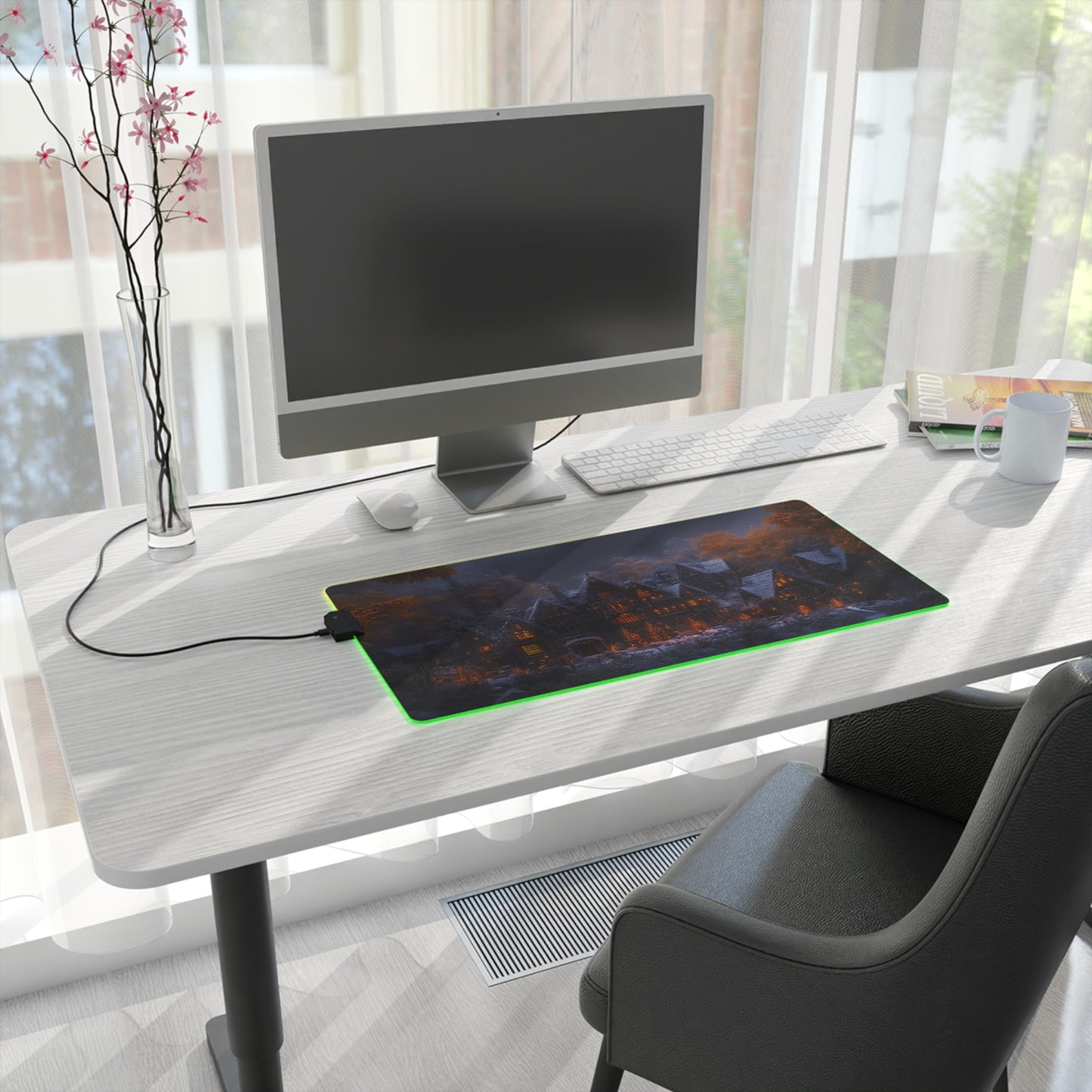 Rustic Winter Village LED Gaming Mouse Pad - Lovely Snowy Desk Mat for Gamers - Holiday Gift Idea