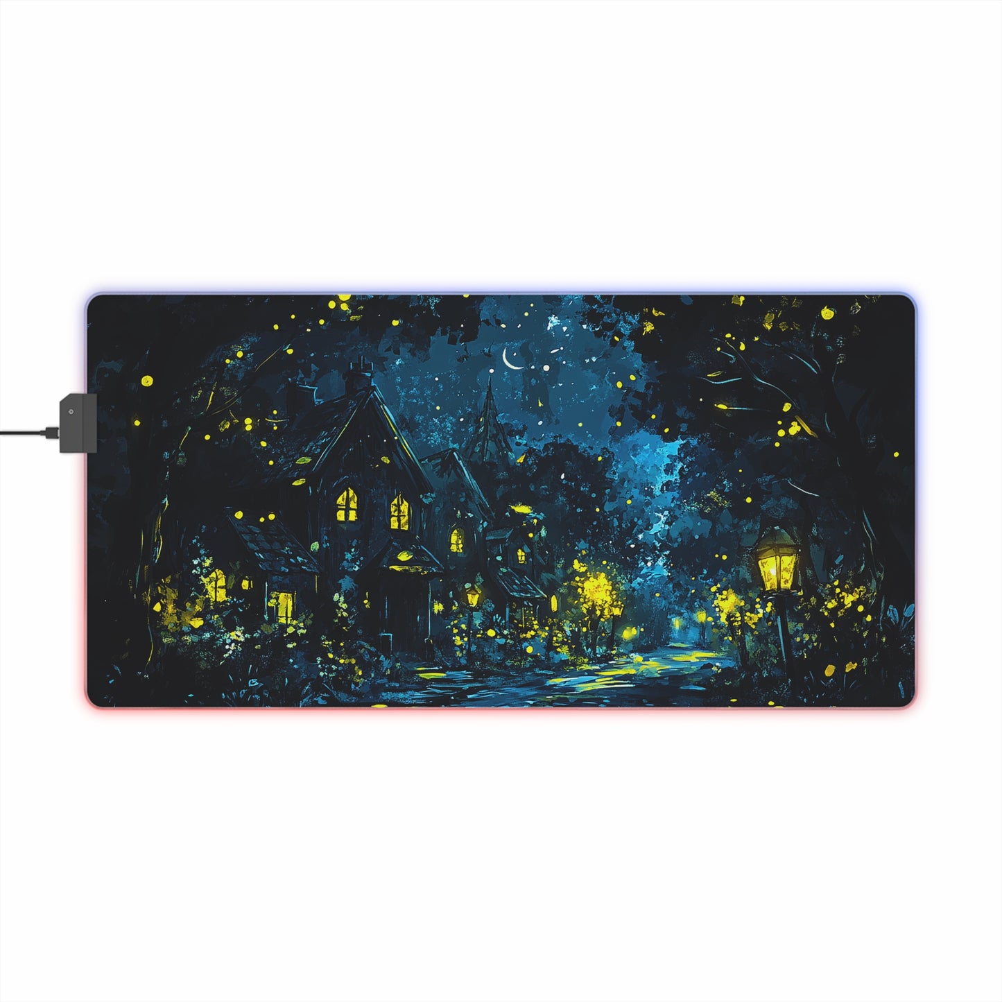 Fantasy Village Nighttime LED Gaming Mouse Pad