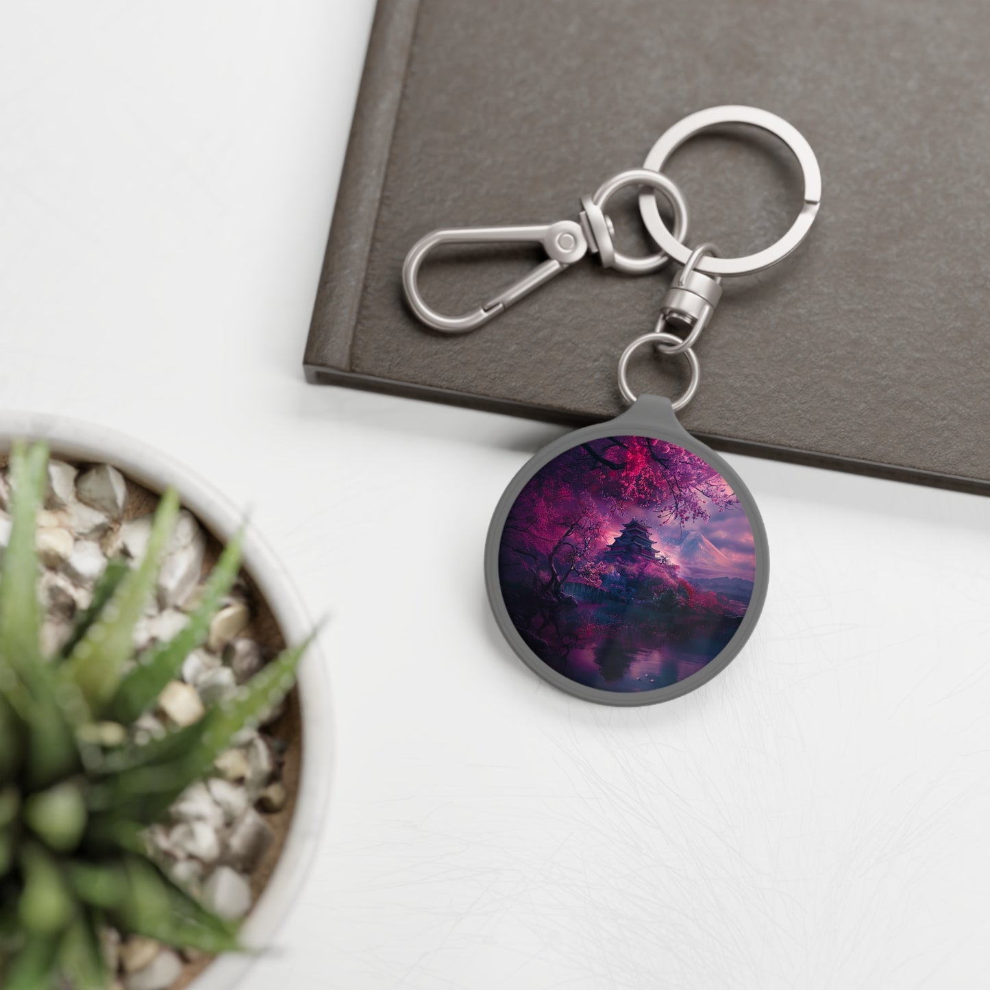 Japanese Cherry Blossum Castle Keyring Tag
