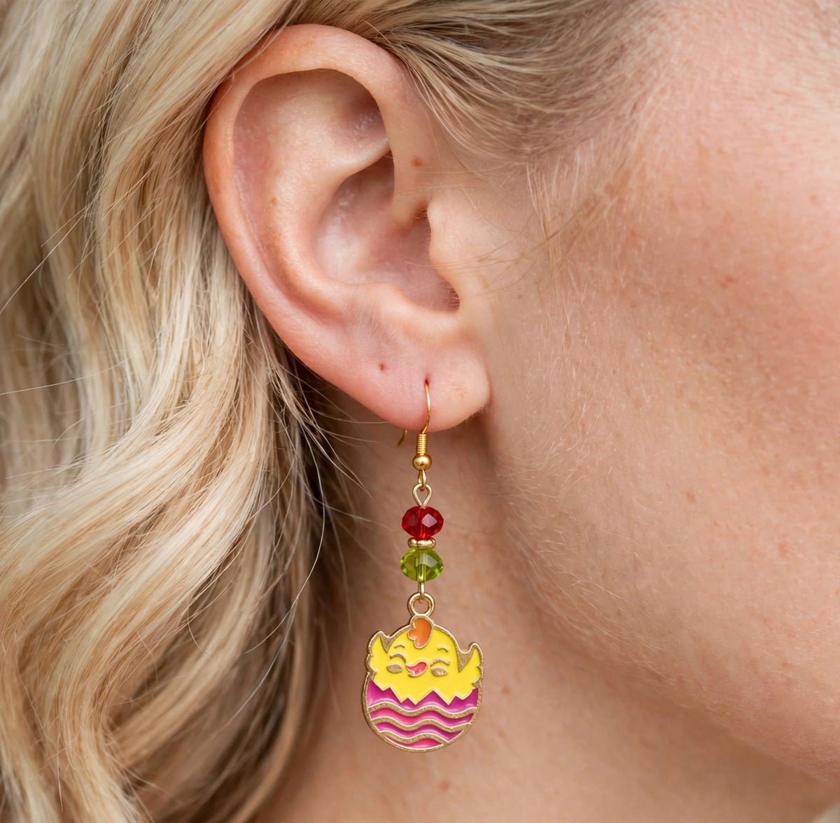 Hatching Chick Enamel Charm Earrings - Springtime Dangle Jewelry