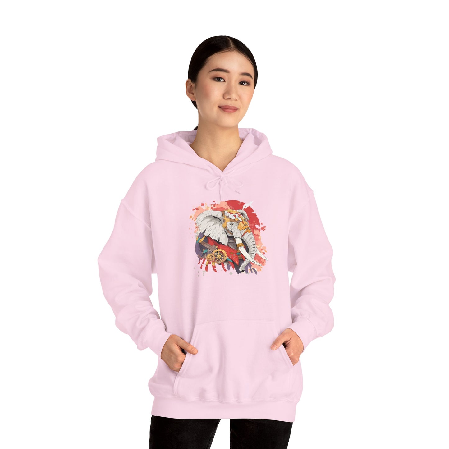 Steampunk Japanese Flowers Elephant Unisex Heavy Blend™ Hooded Sweatshirt