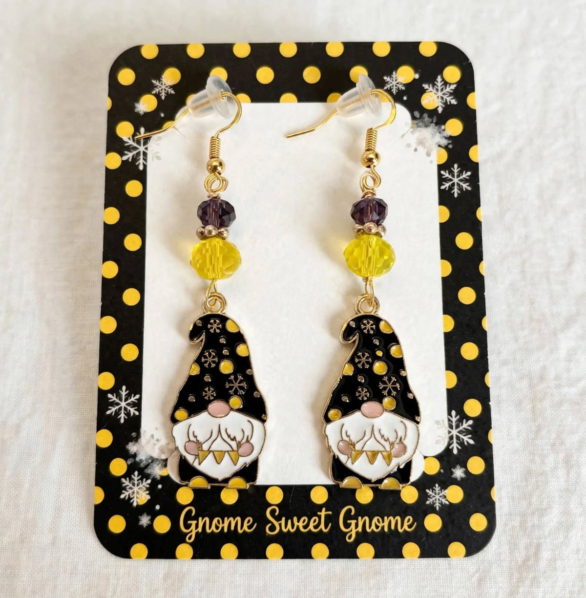 Winter-Themed Gnome Enamel Earrings - Festive Whimsical Dangle Jewelry