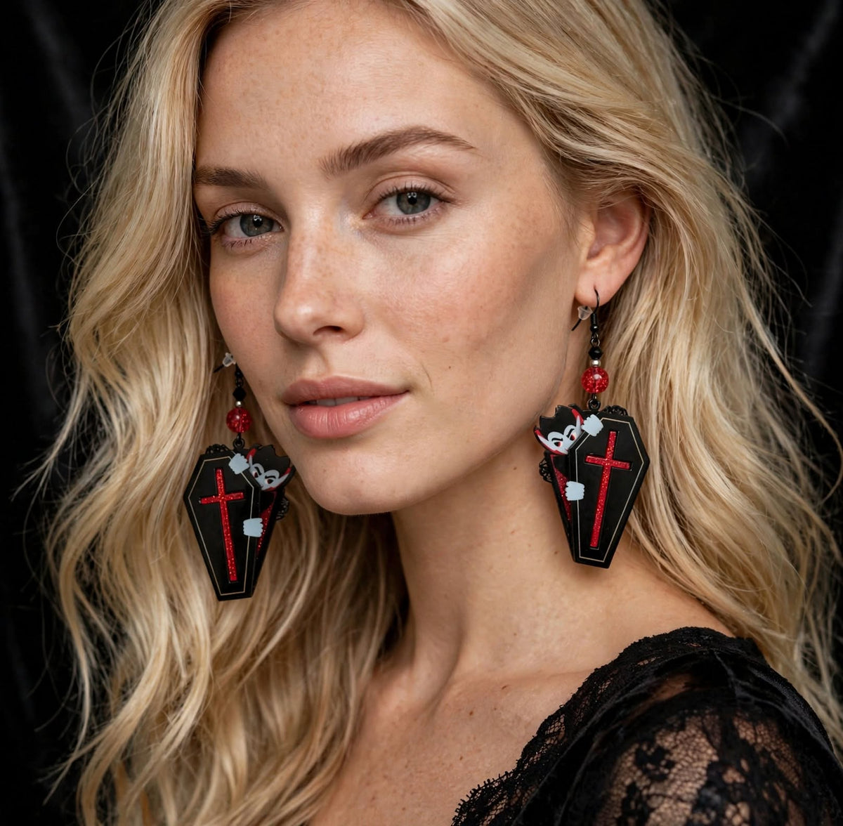 Vampire Coffin Halloween Dangle Earrings - Spooky Acrylic Jewelry