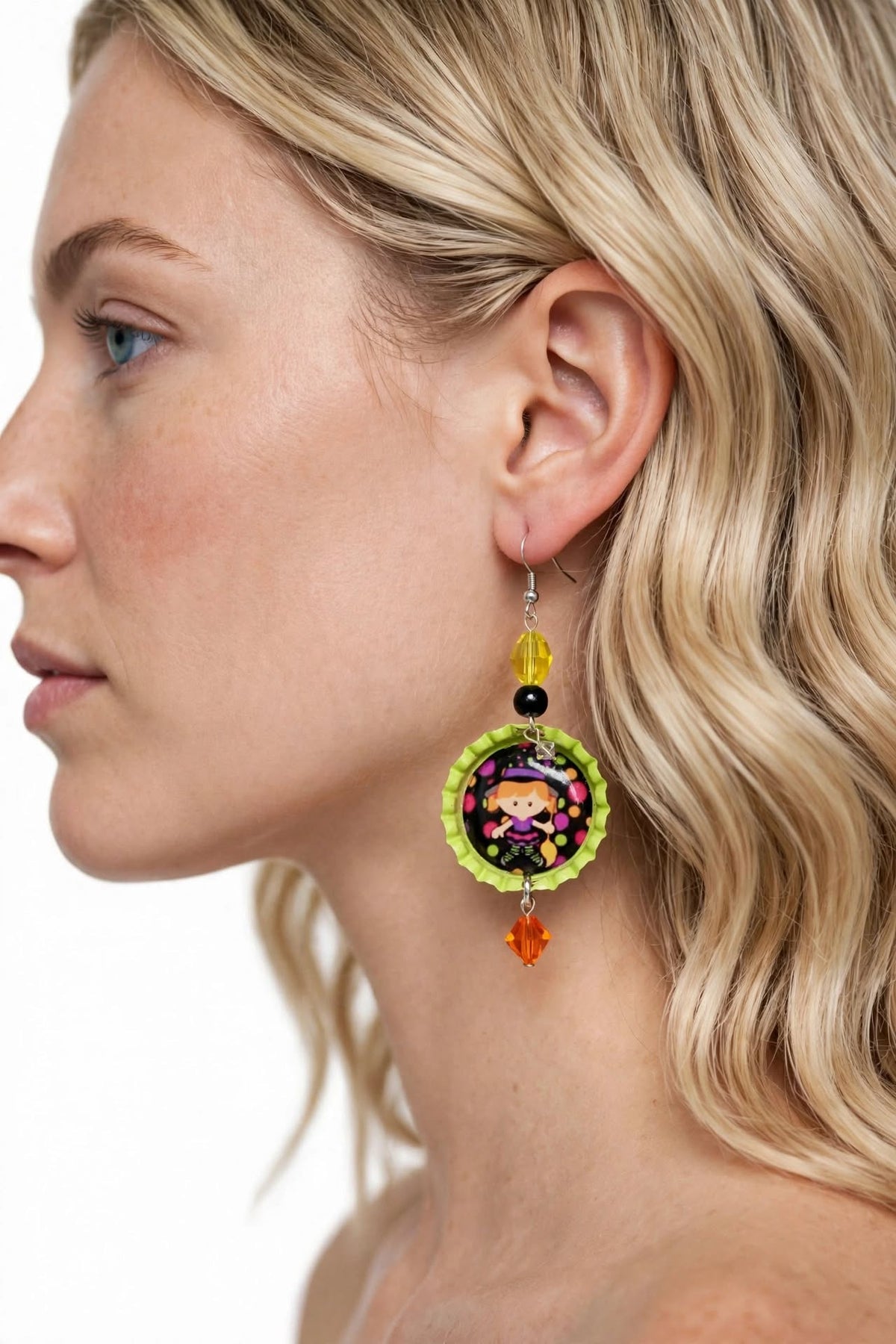 Halloween Witch Bottlecap Dangle/Drop Earrings