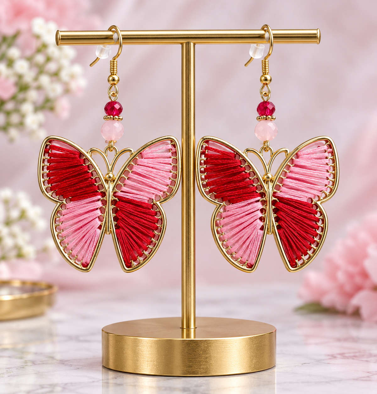 Yarn Butterfly Metal Earrings - Nature Dangle Jewelry