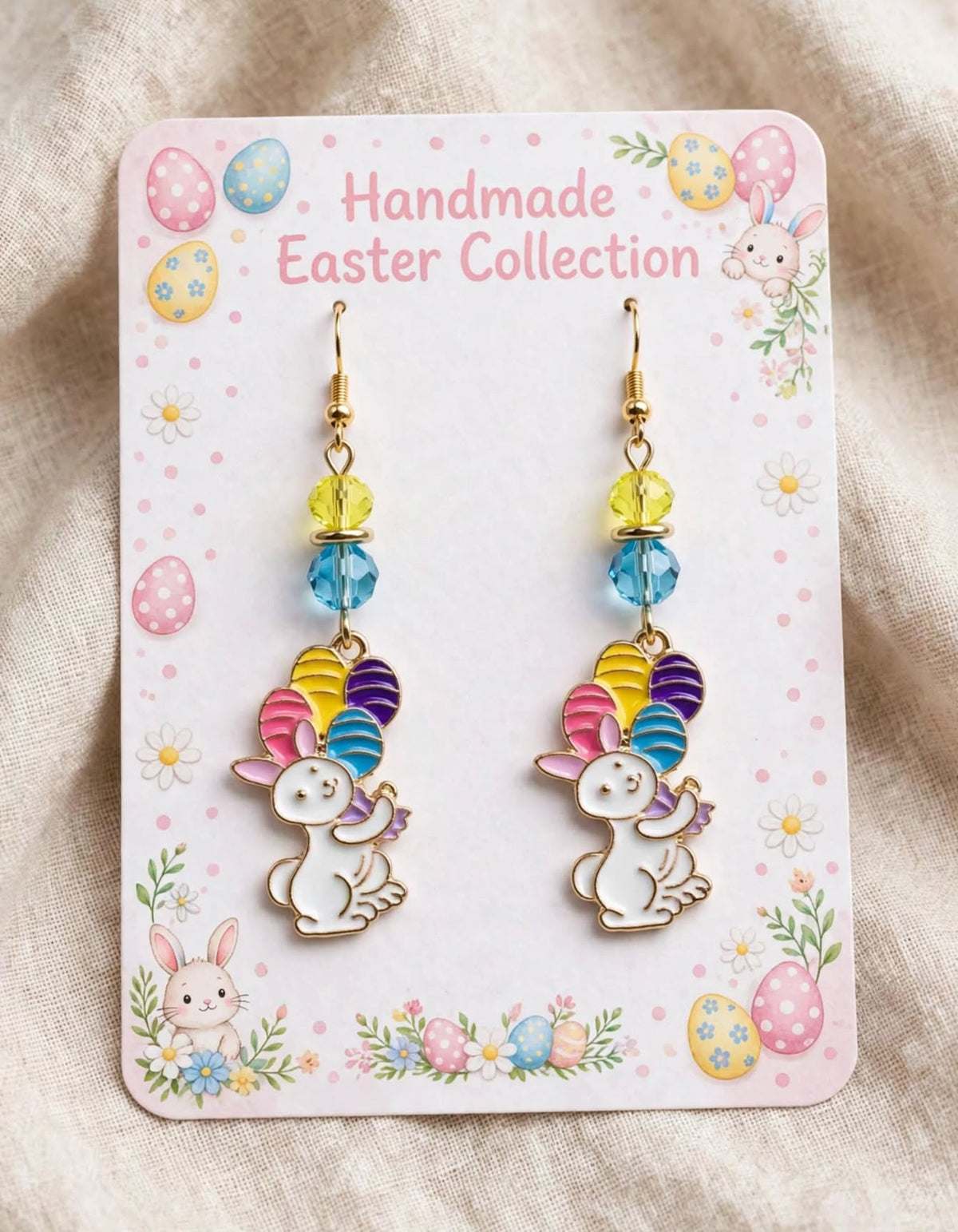 Egg Balancing Easter Bunny Enamel Charm Earrings - Dangle Jewelry