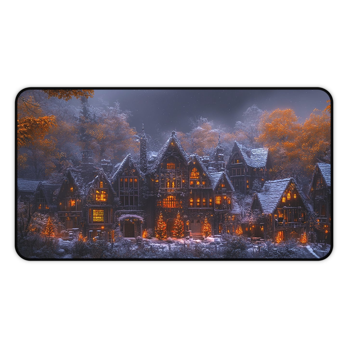 Rustic Winter Village Desk Mat - Lovely Snowy Desk Mat for Gamers - Holiday Gift Idea