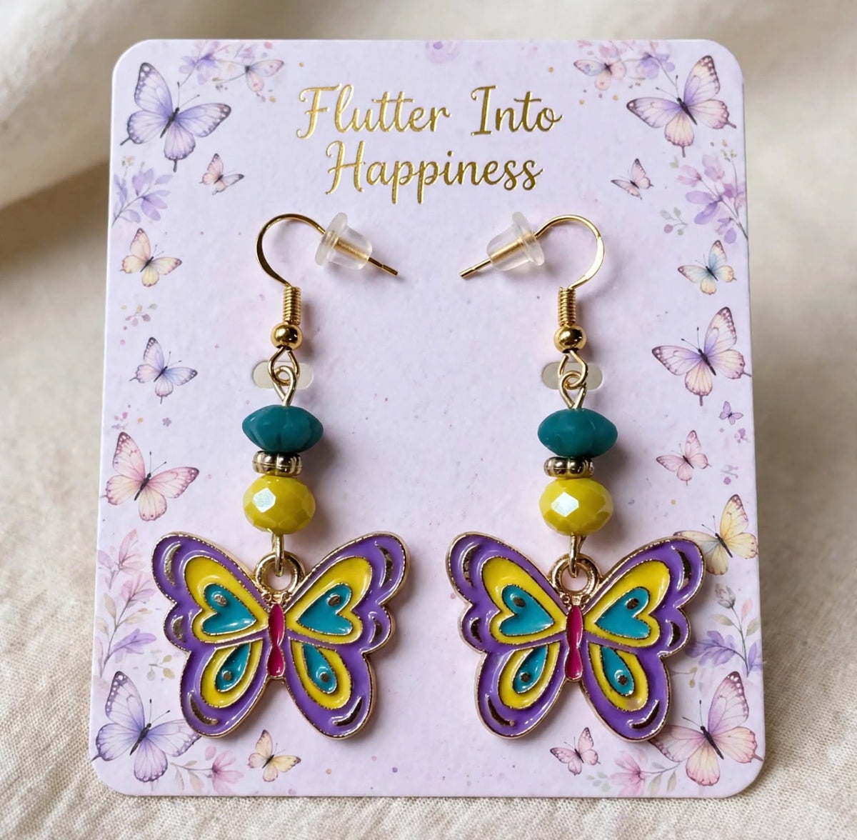 Whimsical Springtime Butterflies Enamel Earrings - Bright Dangle Jewelry