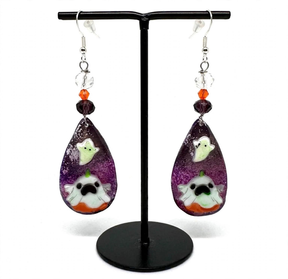 Handmade Ghostly Teardrop Earrings - Cute Clay and Resin Design