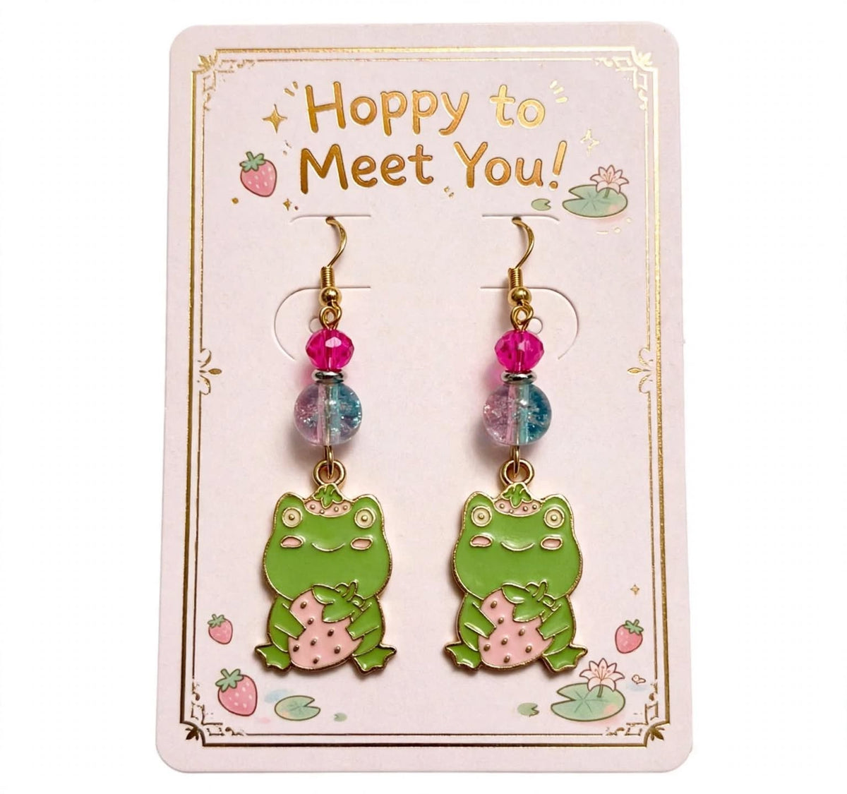 Joyful Frog Strawberry Enamel Earrings - Adorable Dangle Jewelry
