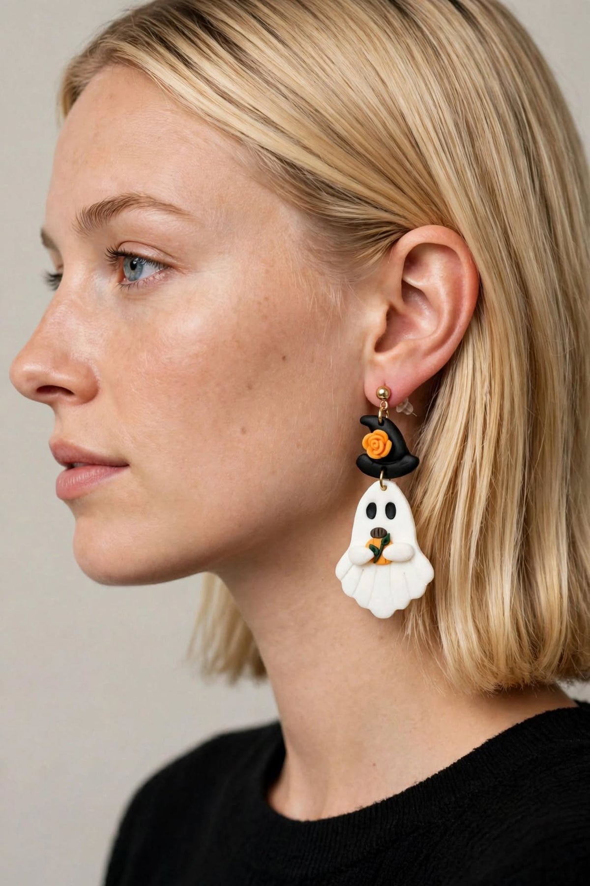 Witch Hat Pumpkin Ghost Clay & Resin Earrings - Spooky Cute Halloween Dangle Jewelry