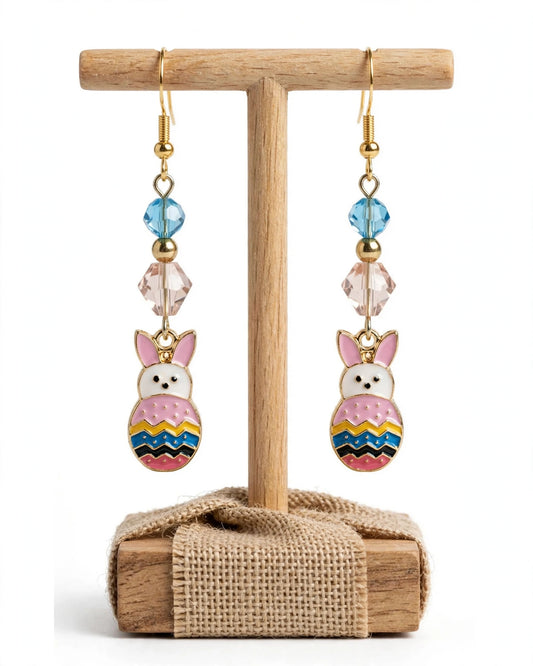 Peekaboo Easter Bunny Egg Enamel Earrings - Dangle Jewelry