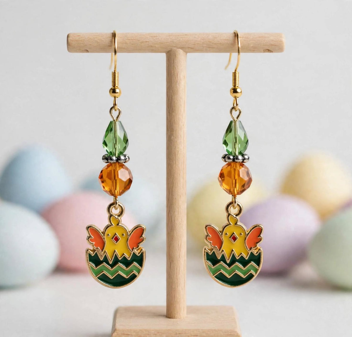 Joyful Hatching Easter Chick Enamel Charm Earrings - Springtime Dangle Jewelry