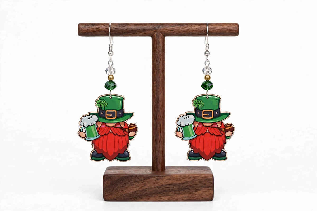 Leprechaun Green Mug Wood Earrings - Vibrant St. Patrick's Day Dangle Jewelry
