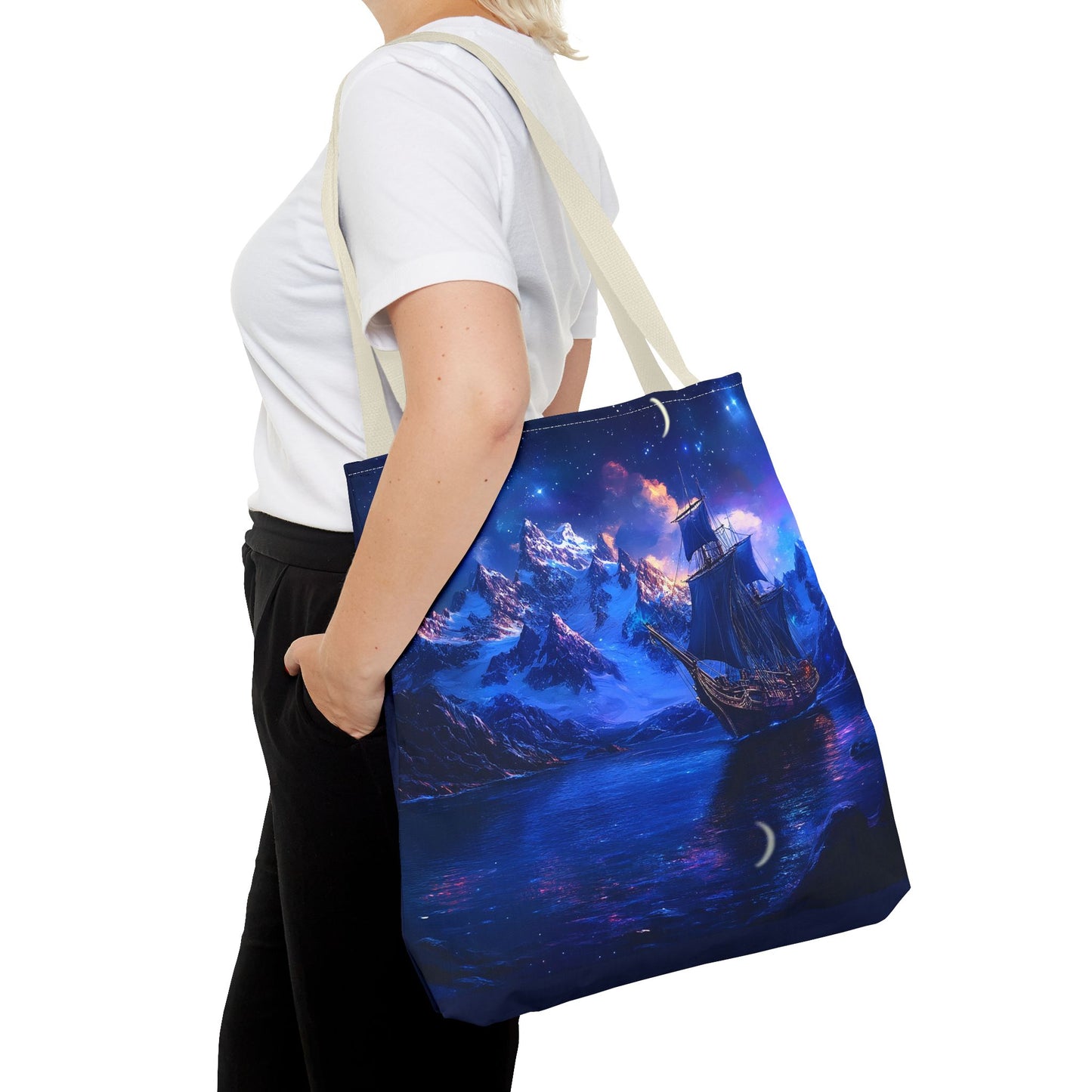 Artic Pirate Ship Under the Moonlight Tote Bag (AOP)