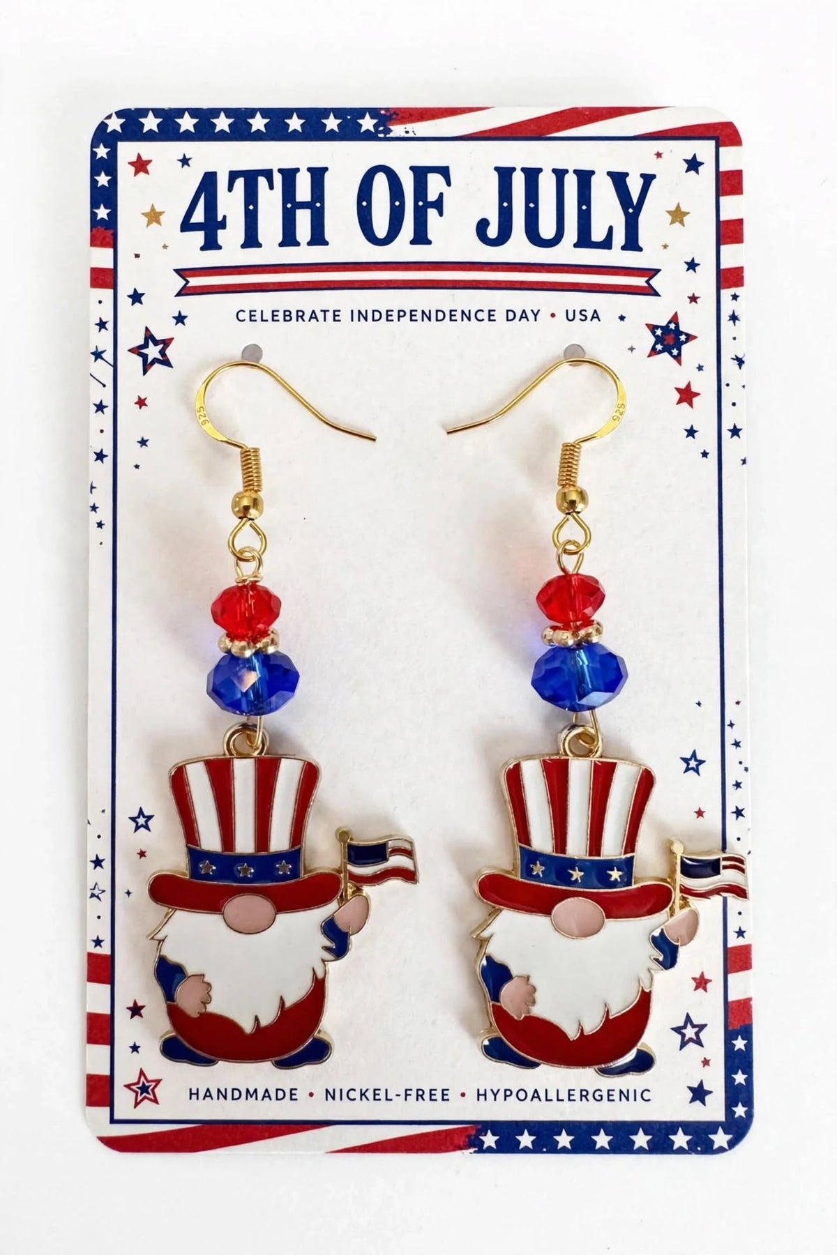 Uncle Sam Gnome Enamel Earrings - Adorable Dangle Jewelry