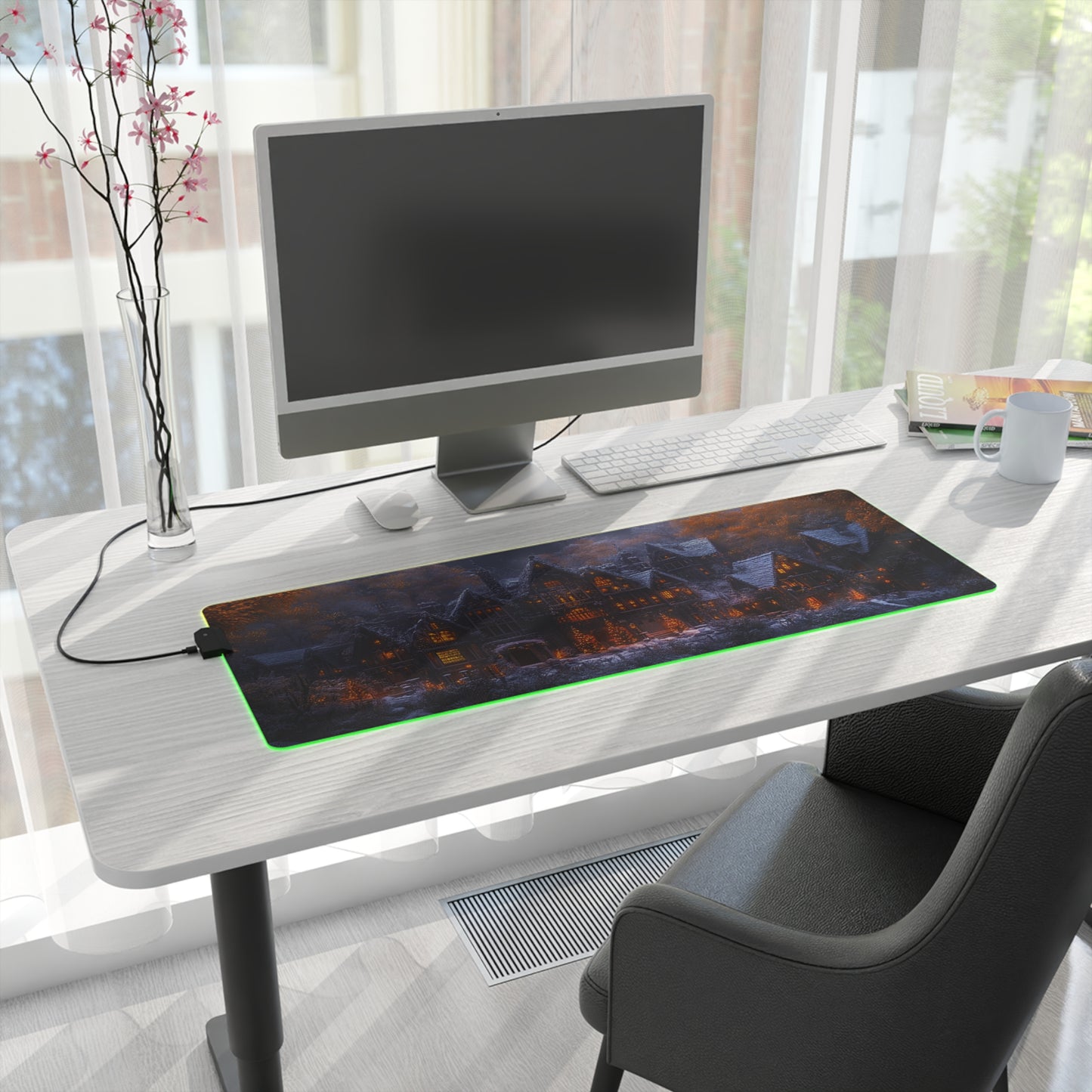 Rustic Winter Village LED Gaming Mouse Pad - Lovely Snowy Desk Mat for Gamers - Holiday Gift Idea