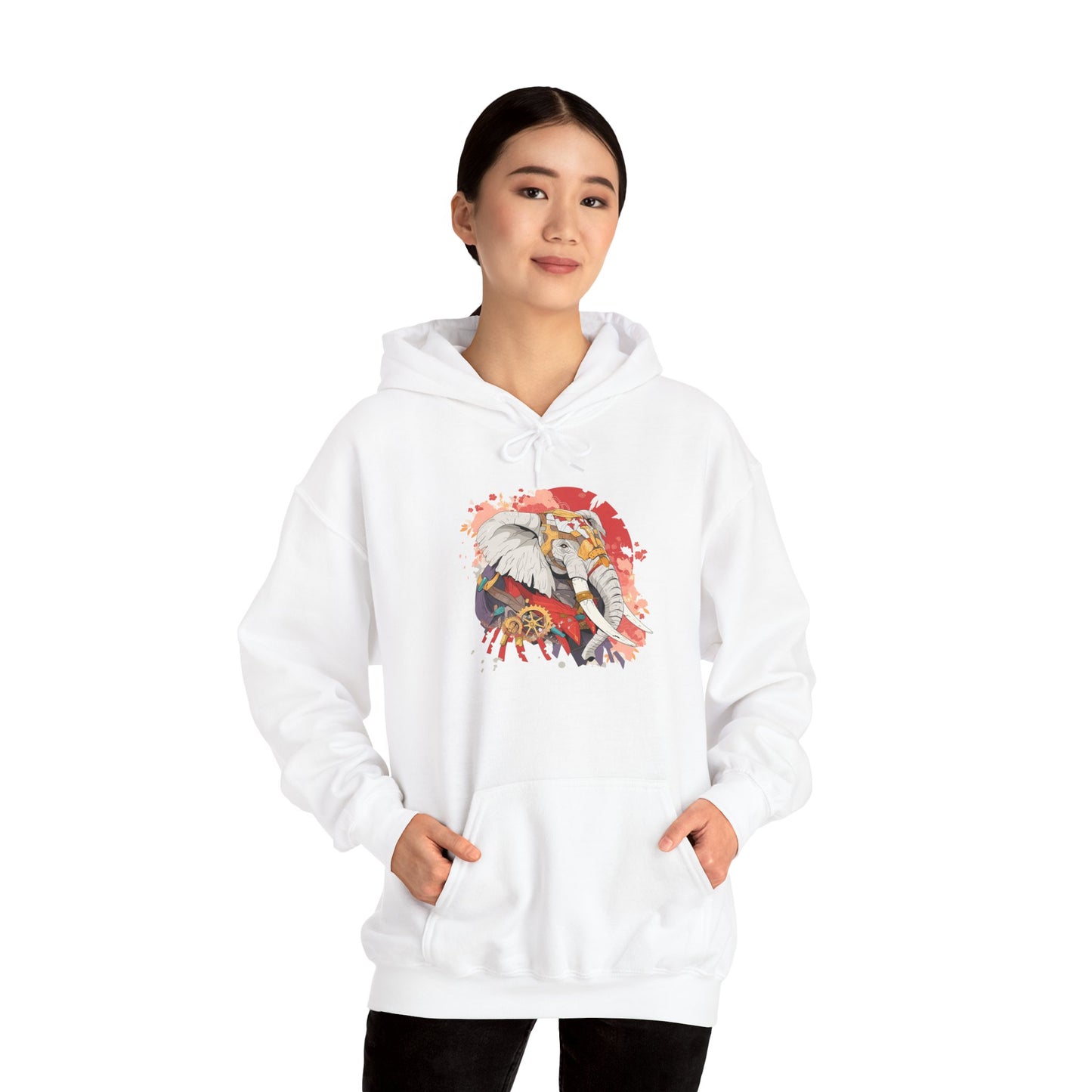 Steampunk Japanese Flowers Elephant Unisex Heavy Blend™ Hooded Sweatshirt