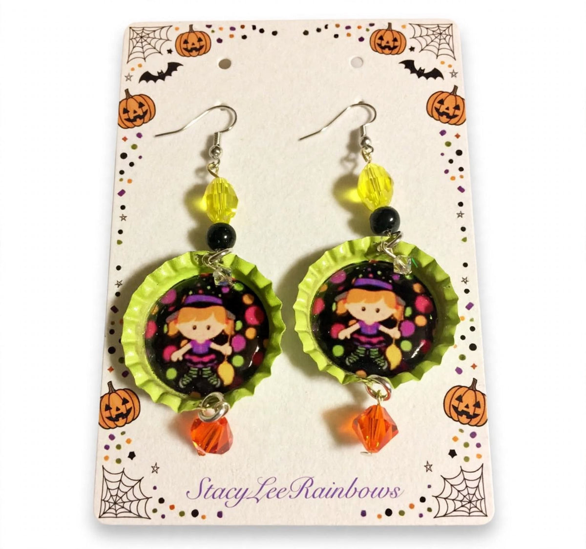 Halloween Witch Bottlecap Dangle/Drop Earrings