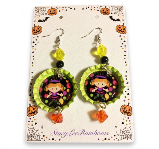 Halloween Witch Bottlecap Dangle/Drop Earrings