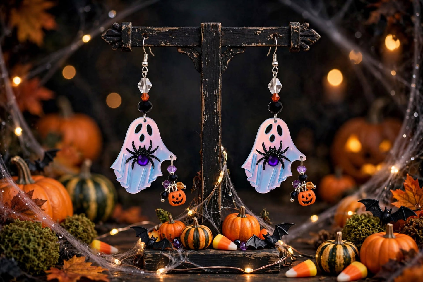 Shiny Spider Ghost Clay & Resin Earrings - Super Cute Dangle Jewelry