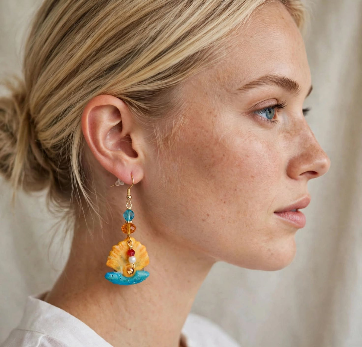 Dangle Clay Resin Summer Seashell Earrings