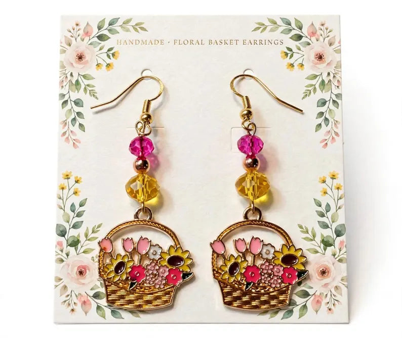 Springtime Bouquet Bloom Enamel Charm Earrings - Dangle Earrings