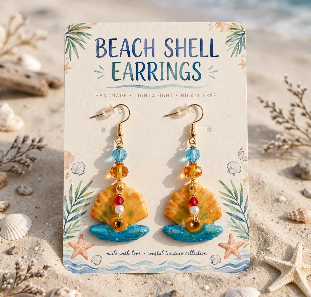 Dangle Clay Resin Summer Seashell Earrings