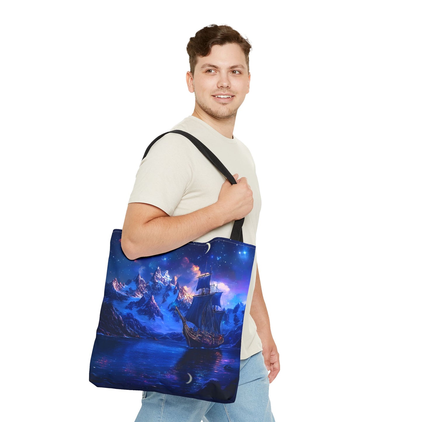 Artic Pirate Ship Under the Moonlight Tote Bag (AOP)