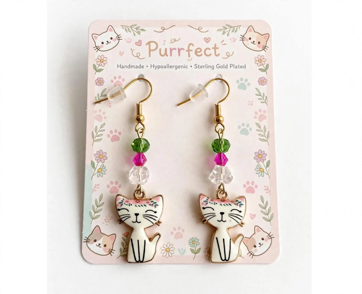 Whimsical Cute Cat Enamel Earrings - Adorable Dangle Jewelry