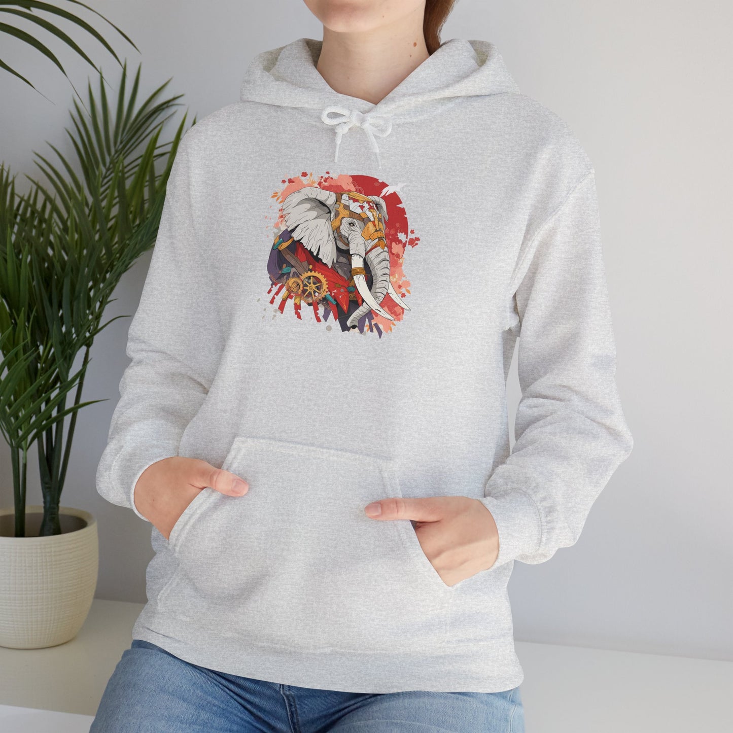 Steampunk Japanese Flowers Elephant Unisex Heavy Blend™ Hooded Sweatshirt