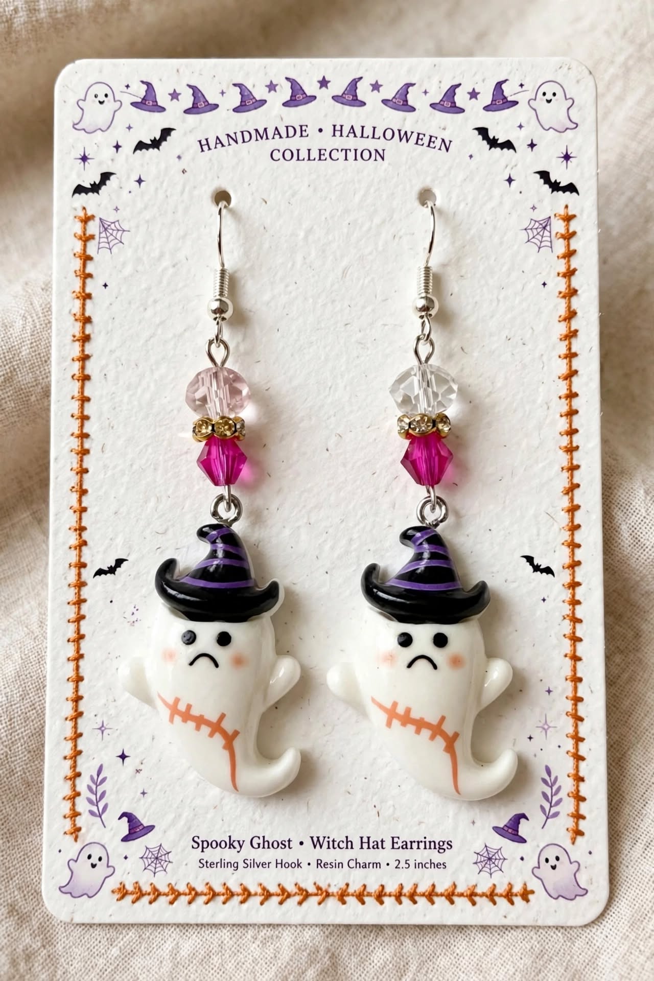 Sad Ghost Witch Clay & Resin Earrings - Spooky Kawaii Dangle Jewelry