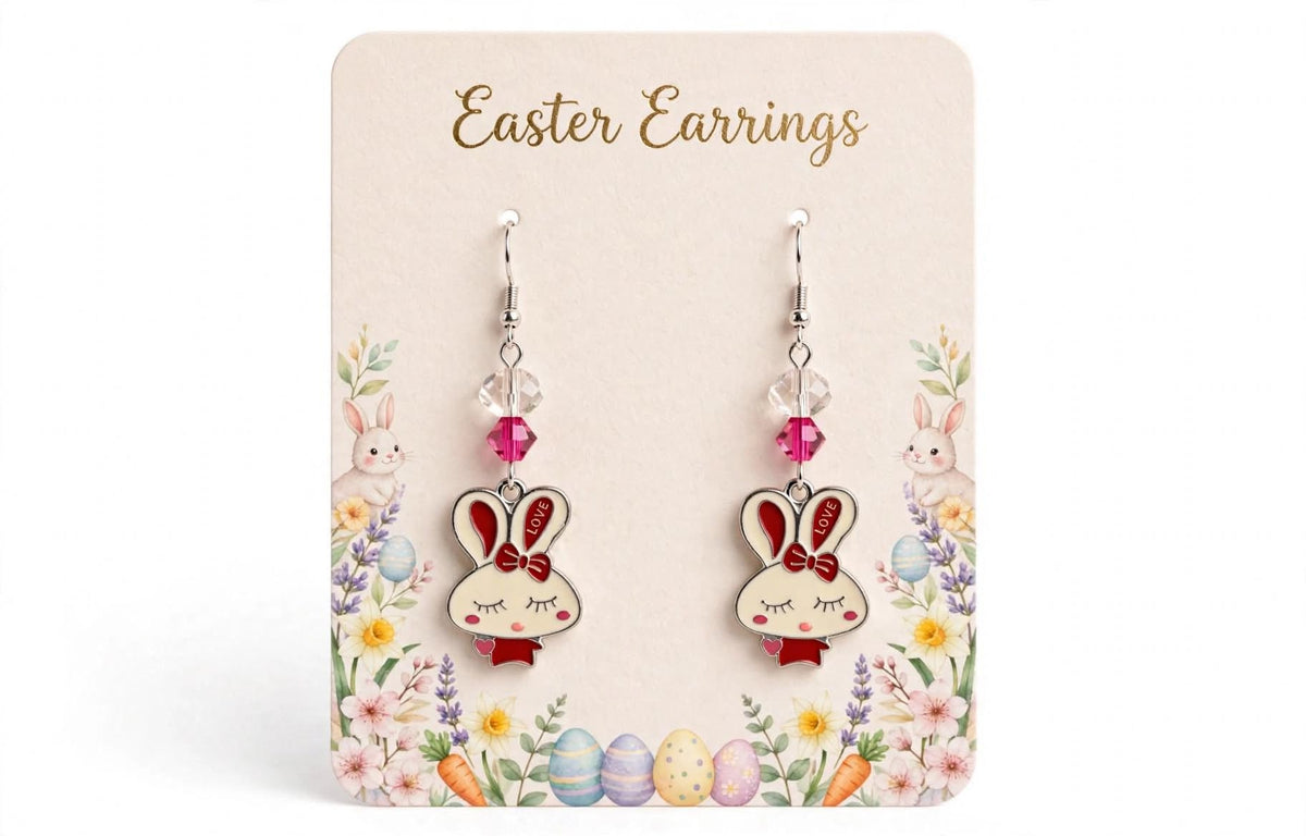 Valentine's Day Bunny Enamel Earrings - Lovely Dangle Jewelry