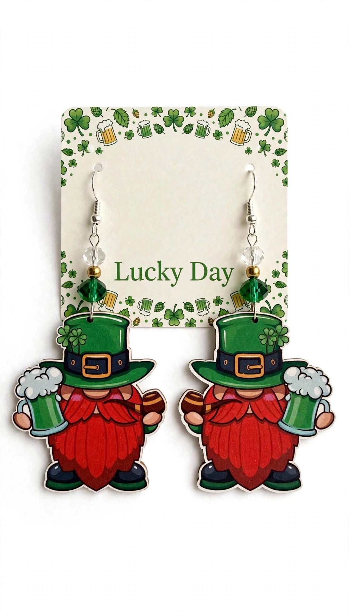Leprechaun Green Mug Wood Earrings - Vibrant St. Patrick's Day Dangle Jewelry