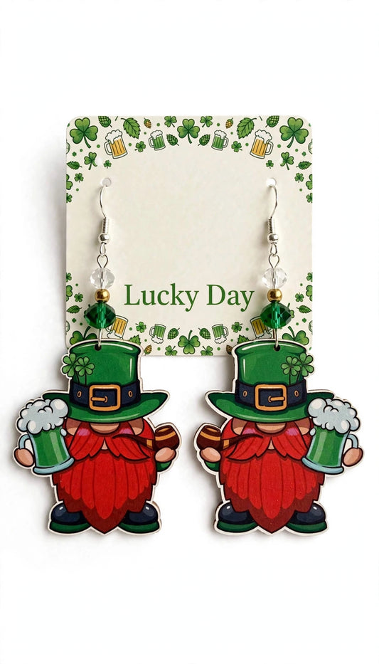 Leprechaun Green Mug Wood Earrings - Vibrant St. Patrick's Day Dangle Jewelry