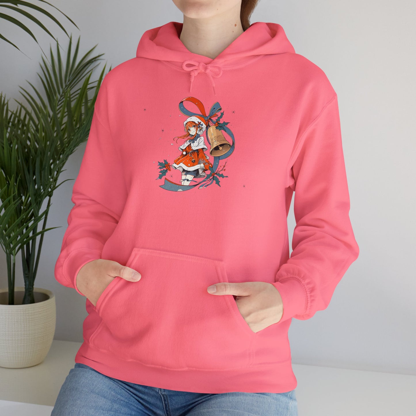 Anime Christmas Hoodie - Cute Holly Holiday Girl Design - Unisex Heavy Blend™ Hooded Sweatshirt - Kawaii Winter Gift