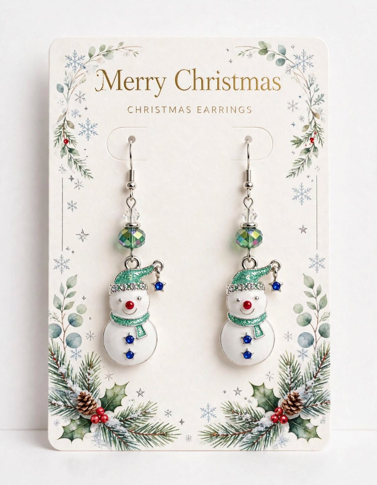 Glittery Cute Snowman Clay & Resin Earrings - Festive Kawaii Dangle Jewelry