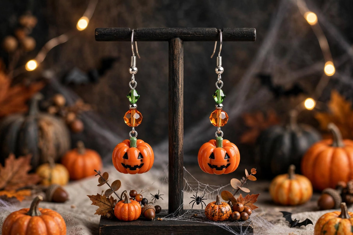 Jack-O-Lantern Halloween Clay & Resin Earrings - Festive Cute Dangle Jewelry