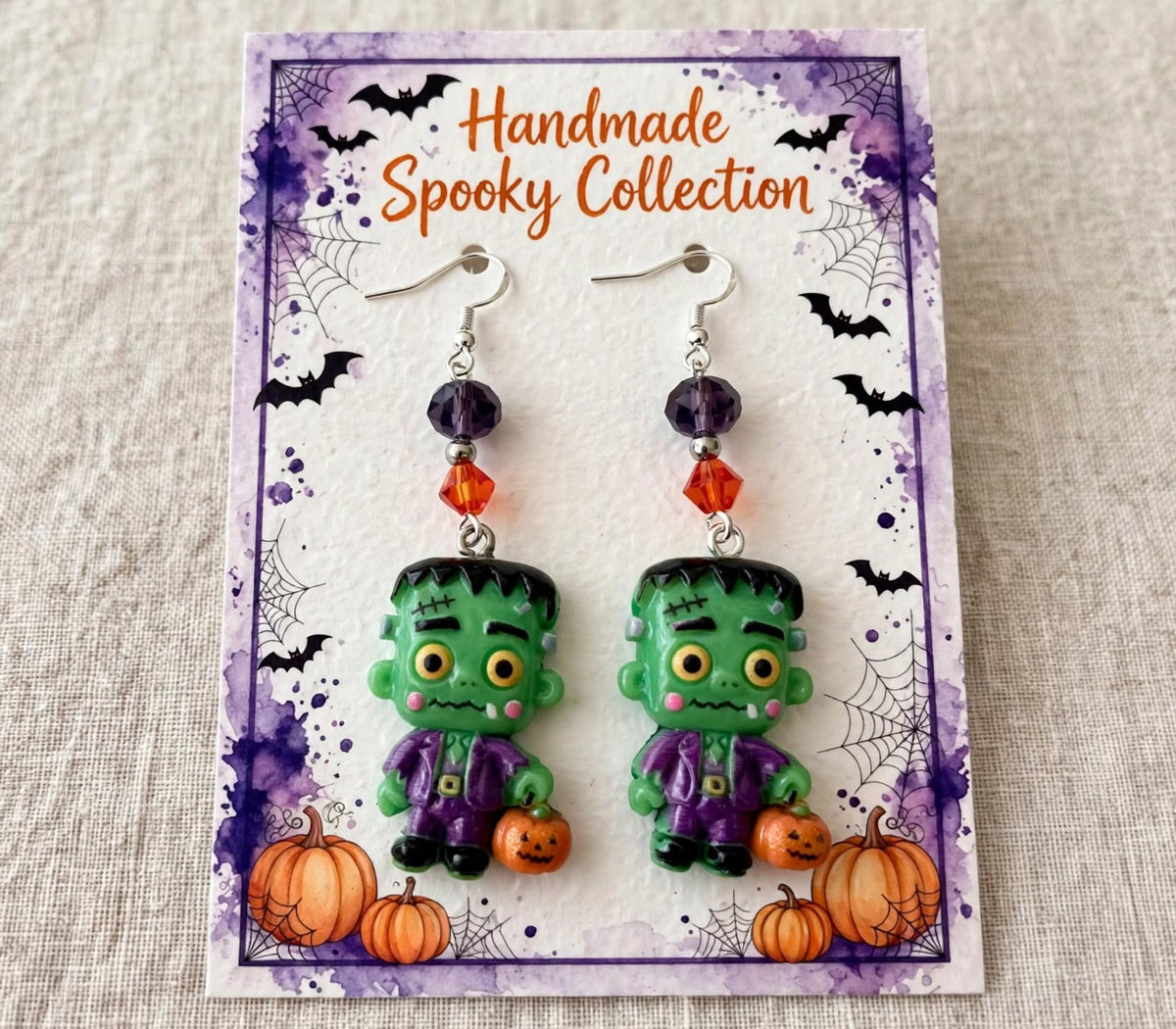 Frankenstein Trick-or-Treat Clay & Resin Earrings - Cute Halloween Jewelry