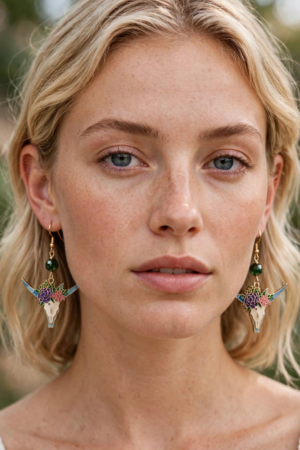Bull Skull Floral Enamel Earrings - Vibrant Dangle Jewelry