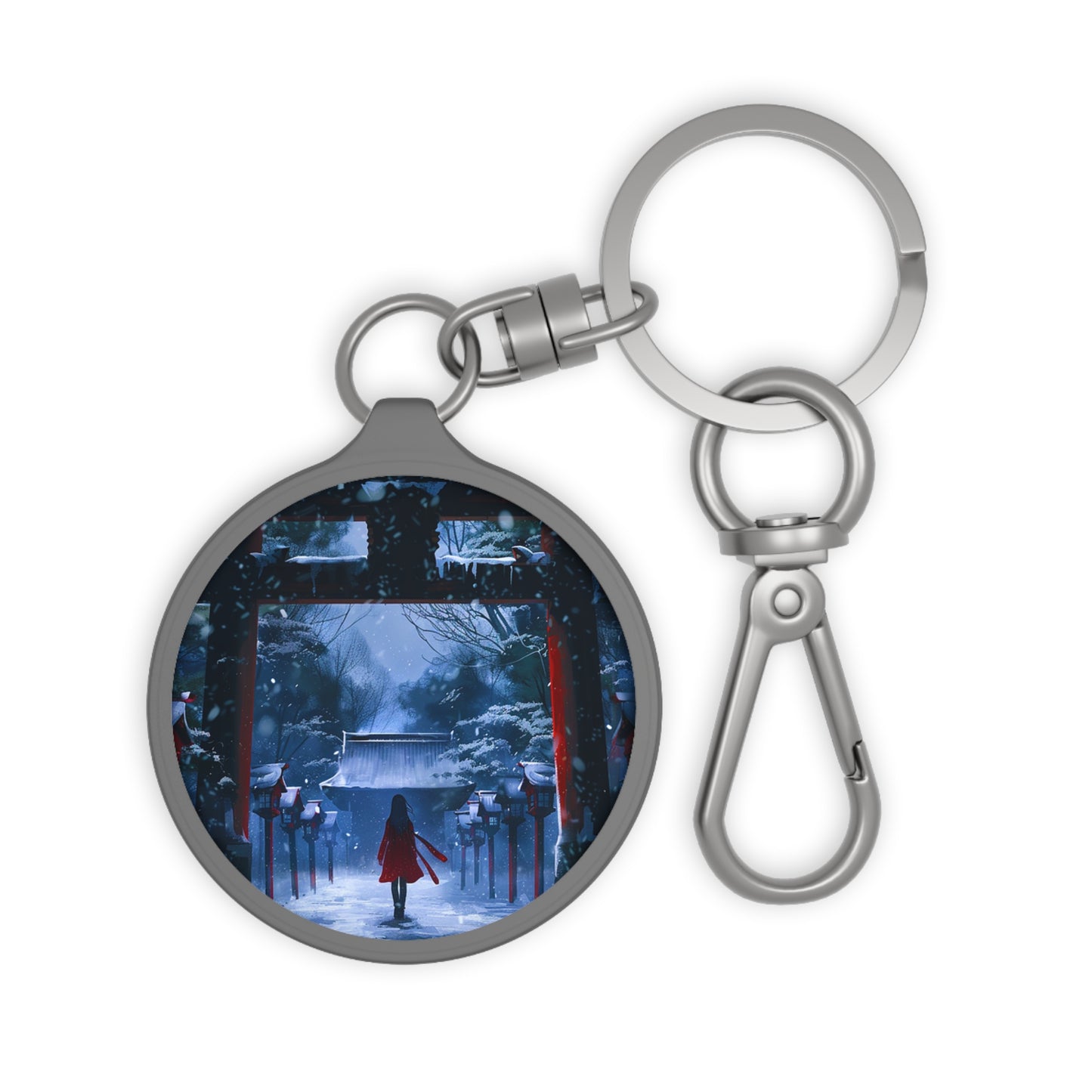 Japanese Snowy Shinto Shrine Girl Keyring Tag